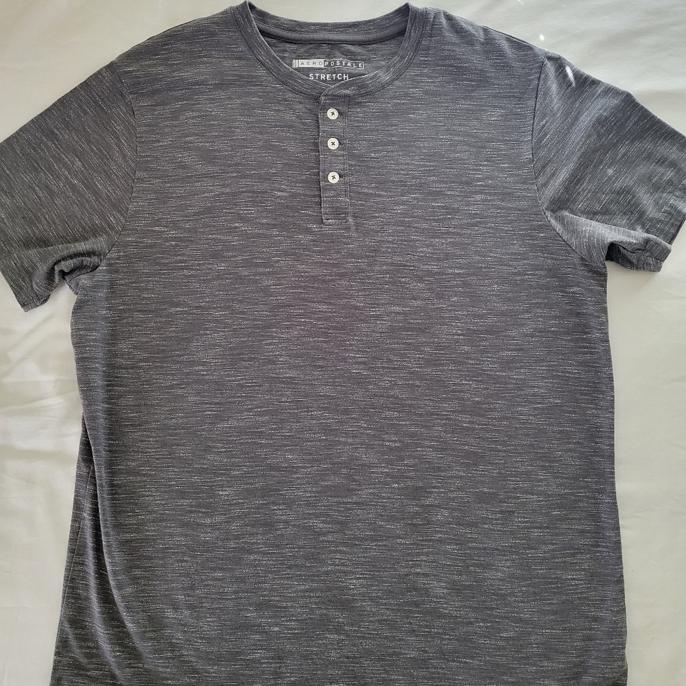 Aeropostale Mens Stretch Short Sleeve Henley TShirt Gray Size Large